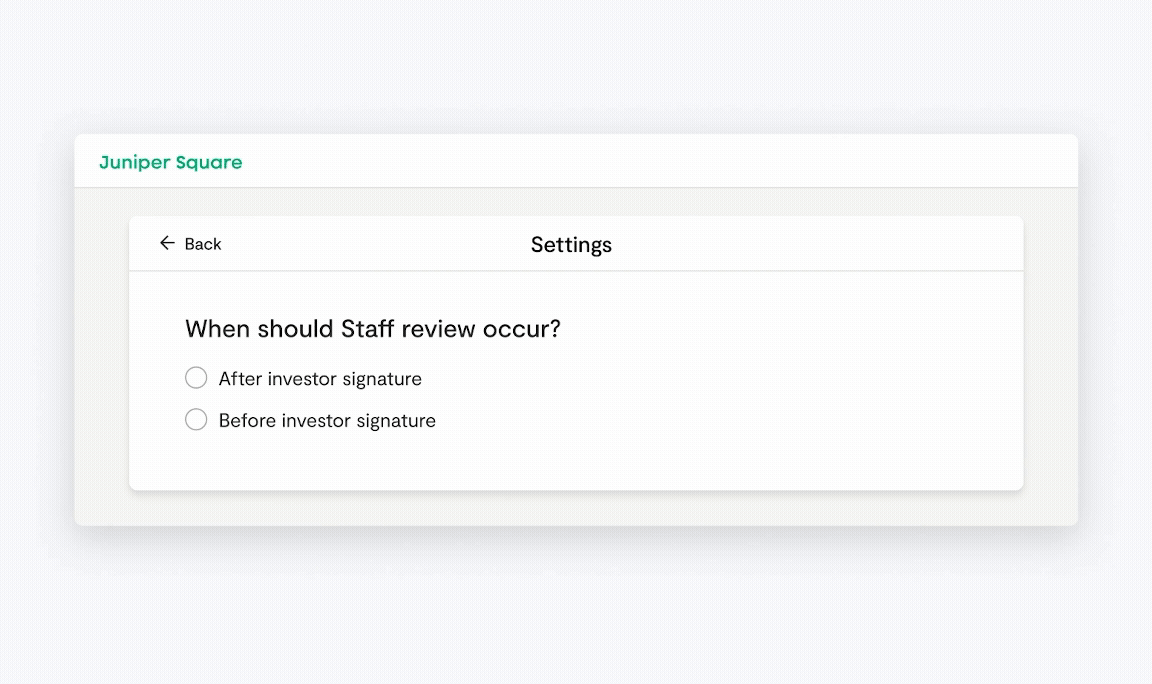 Configuring when staff review should occur in a workflow.