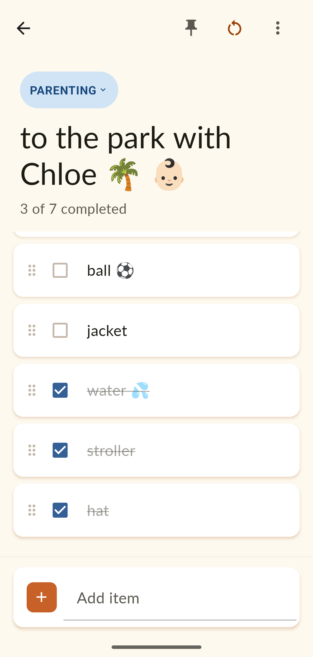 A reusable checklist mid-use.